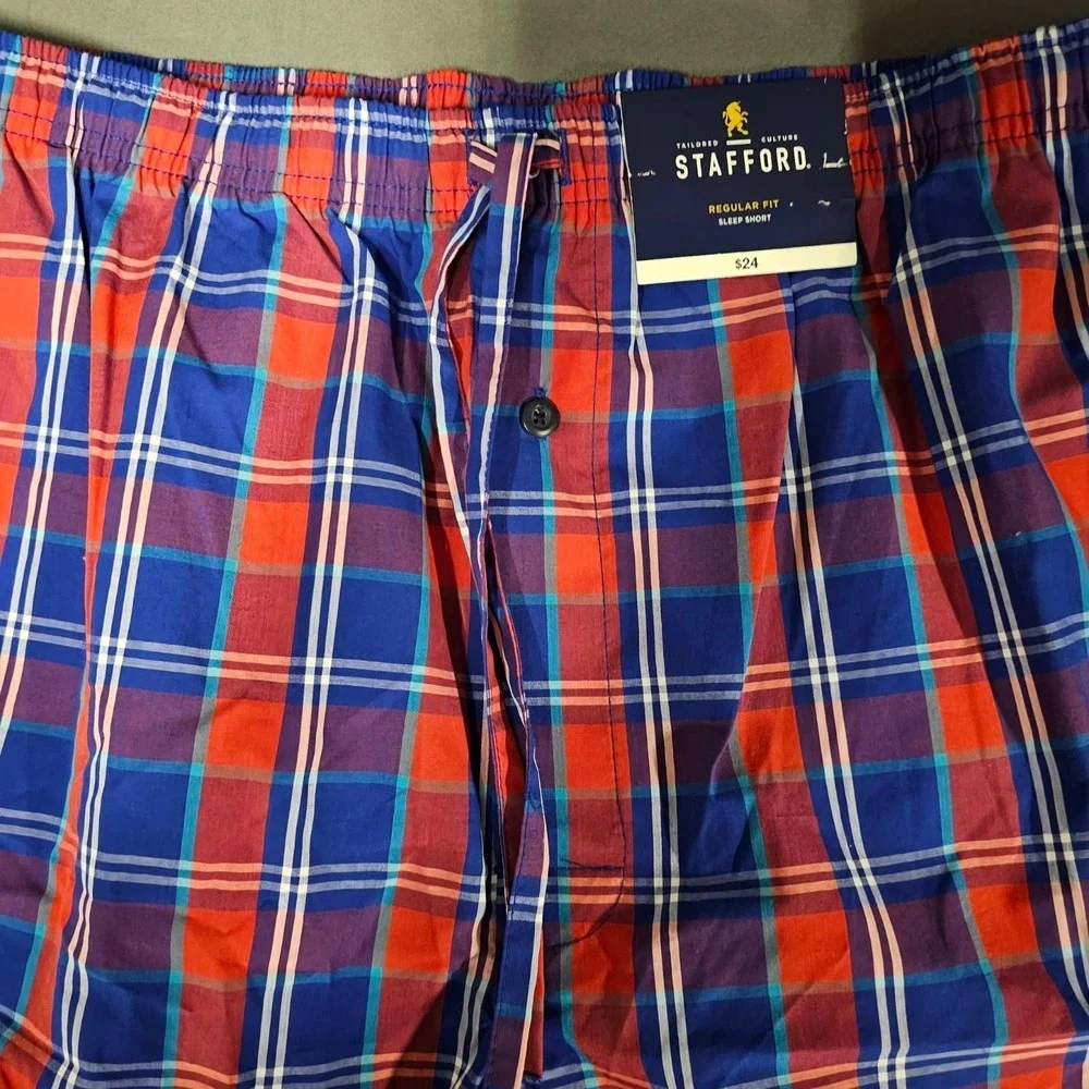 Stafford Blue Red & White Plaid Regular Fit Mens Sleep Shorts Size XL New
